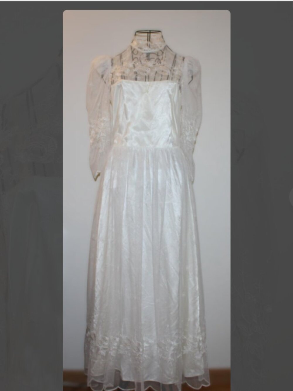 Vintage 70s Edwardian Revival Wedding Dress White Lace High Neck Cottagecore S